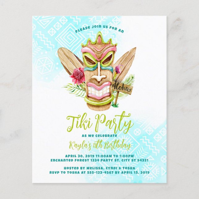 Budget Tiki Party-inbjudningar (Framsida)