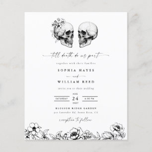 BUDGET Til Död Skull Elegant Goth Wedding Investig Flygblad
