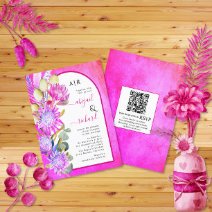 BUDGET Torkade blommor QR magenta bröllopsinbjudan