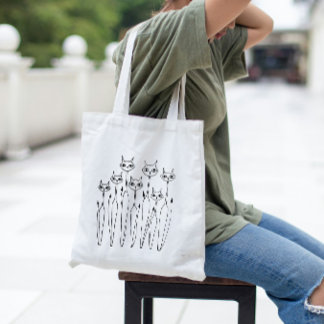 Budget Tote Bag (handdragna katter) Tygkasse