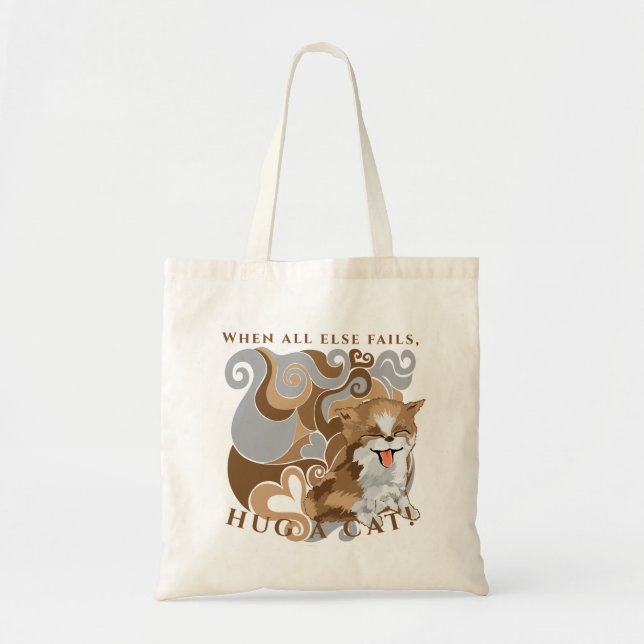 Budget Tote Bag Hug a cat HÅRIG Kitten Tygkasse (Framsidan)