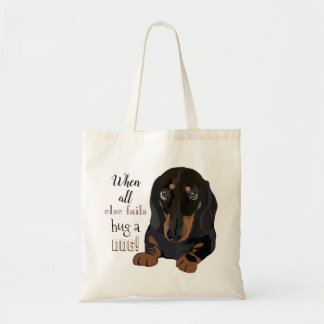 Budget Tote Bag "Hug a hund" Dachshund Tygkasse