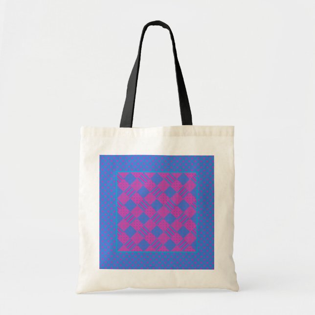 Budget Tote Bag: Magenta och Blue Faux-Patchwork Tygkasse (Framsidan)
