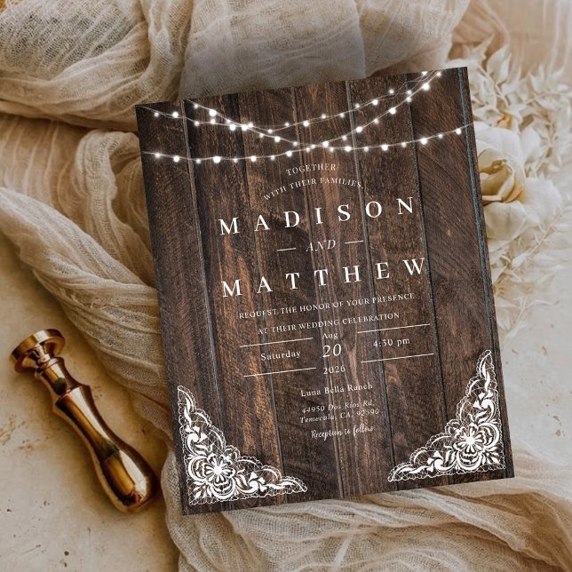 Budget Trä Rustic Spets Bröllopsinbjudan (Budget Wood Rustic Lace Wedding Invitation)