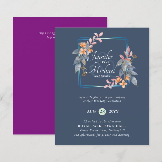 BUDGET Trädgårdslöv Höst Bröllopsinbjudningar Turk (Fram/baksida)