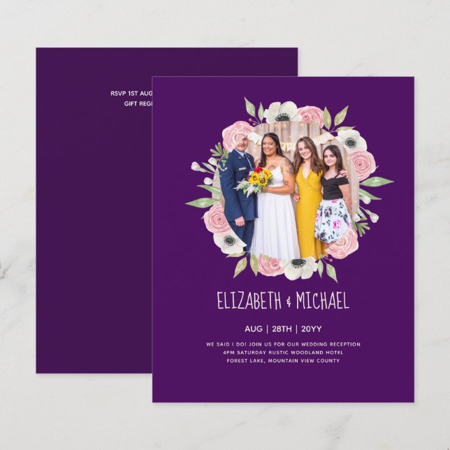 Budget Trendande FOTO Bröllopsmottagning Inbjudnin (Fram/baksida)