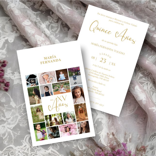 Budget Trendig Collage 15 Años 16 Photos Spain (Inexpensive Cheap Trendy Collage 15 Años 16 Photos Spanish Quinceañera Time Life Invitation Card.)