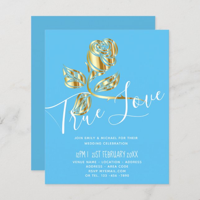 BUDGET Trendig Guldros Bröllopsinbjudan (Fram/baksida)