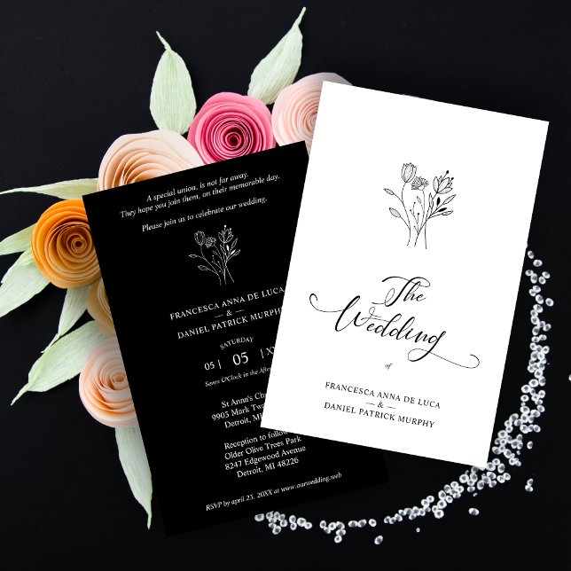 Budget Trendy Wildflowers Wedding Black & White (Skapare uppladdad)