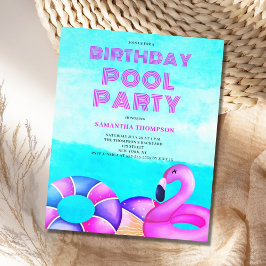 Budget Tropical Birthday Bassäng Party bjudan Flygblad