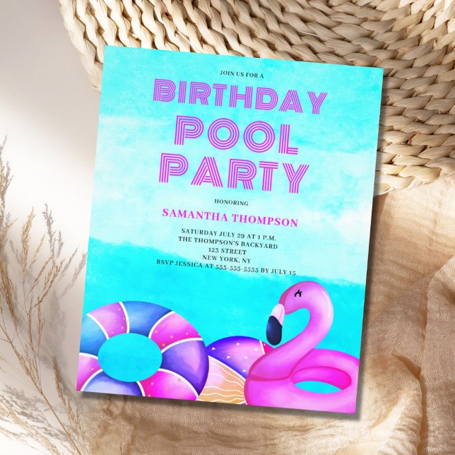 Budget Tropical Birthday Bassäng Party bjudan Flygblad (Skapare uppladdad)