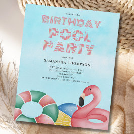 Budget Tropical Birthday Bassäng Party bjudan Flygblad