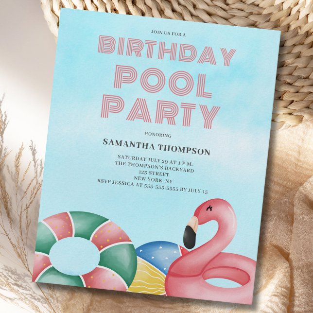 Budget Tropical Birthday Bassäng Party bjudan Flygblad (Skapare uppladdad)