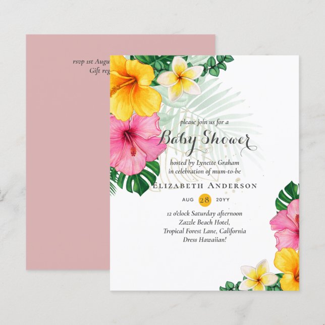 BUDGET Tropical Flowers Baby Shower Inbjudan (Fram/baksida)