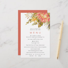 Budget Tropical Foliage Coral Bröllop Menu