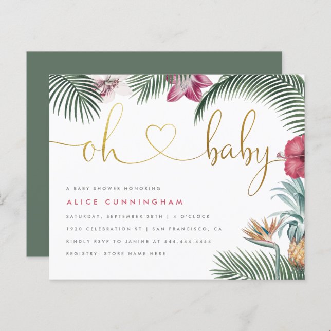 Budget Tropical Foliage Oh Baby Guld Baby Shower (Fram/baksida)