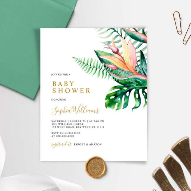 Budget Tropical Greenery Baby Shower Invitation (Skapare uppladdad)
