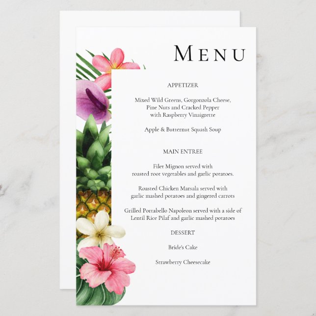 Budget Tropical Hawaiian Blommigt Menu- White MED (Fram/baksida)