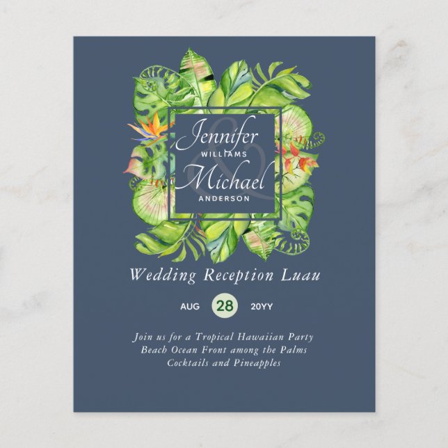 Budget Tropical Löv Luau Wedding Invi (Framsida)