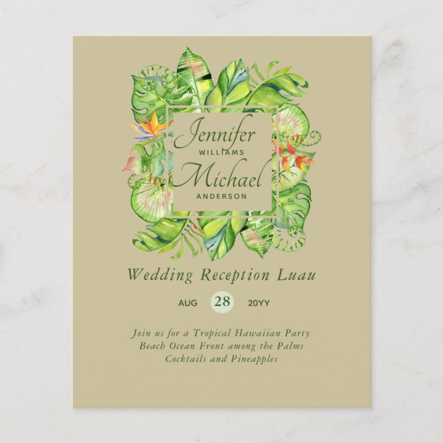 Budget Tropical Löv Luau Wedding Invi (Framsida)