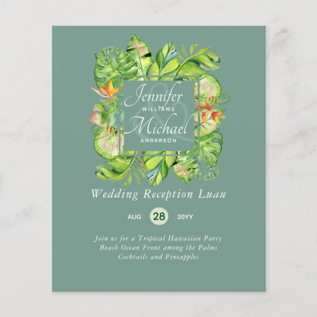 Budget Tropical Löv Luau Wedding Invi (Framsida)