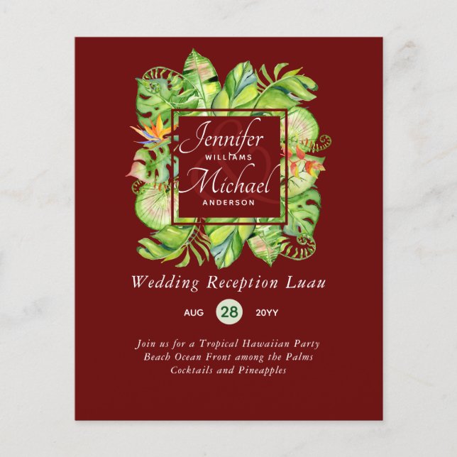 Budget Tropical Löv Luau Wedding Invi (Framsida)