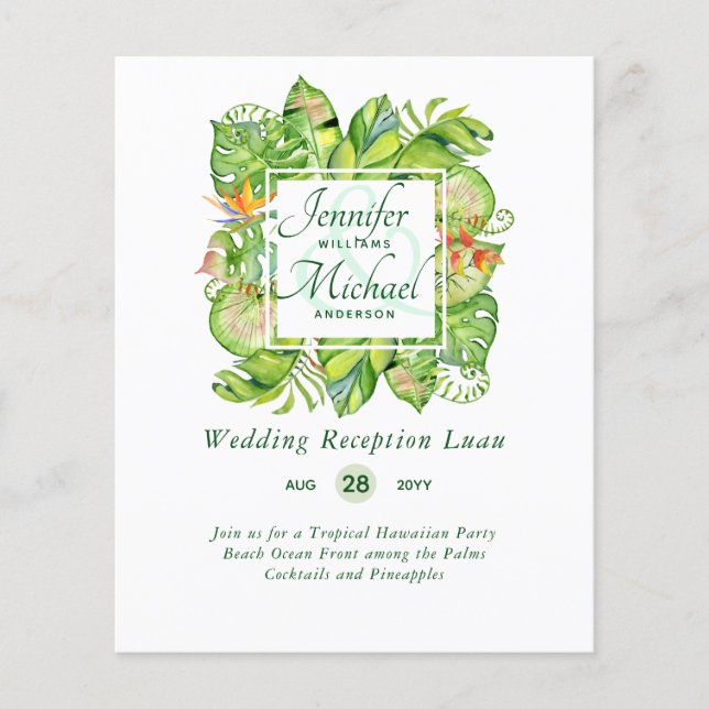 Budget Tropical Löv Luau Wedding Invi (Framsida)