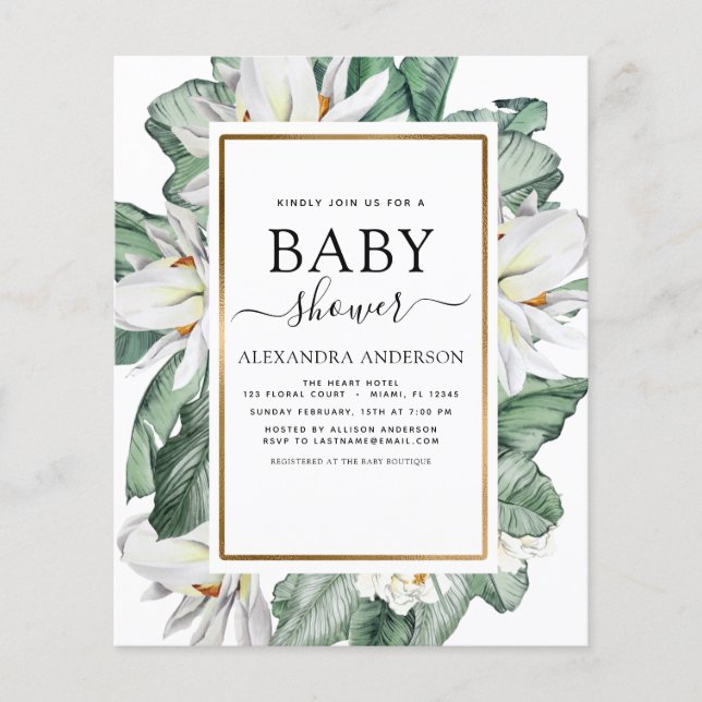 Budget Tropical Magnolia Baby Shower-inbjudan Flygblad (Framsidan)