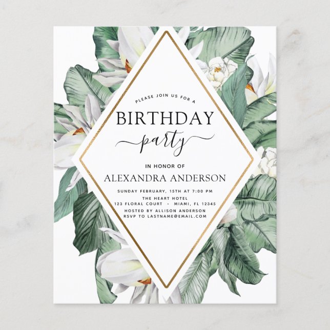Budget Tropical Magnolia Birthday-inbjudan (Framsida)