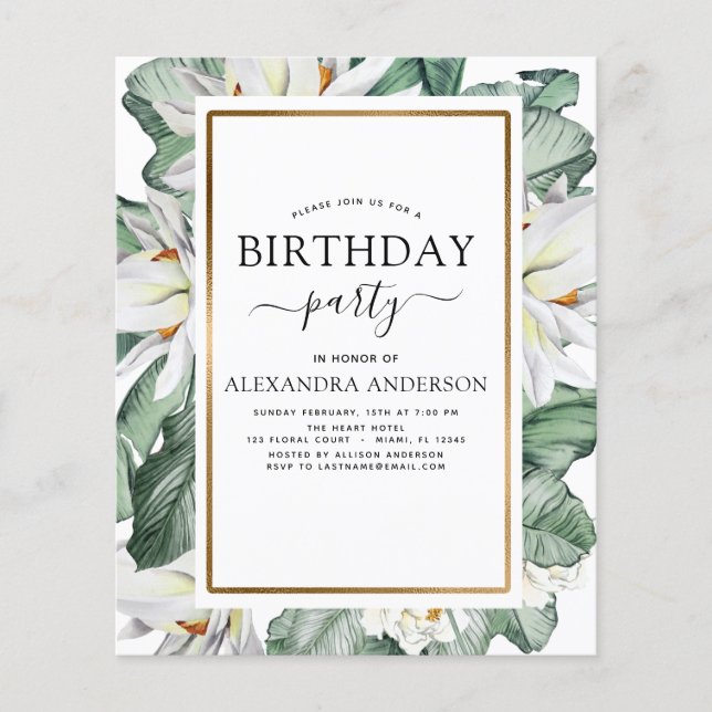 Budget Tropical Magnolia Birthday-inbjudan (Framsida)
