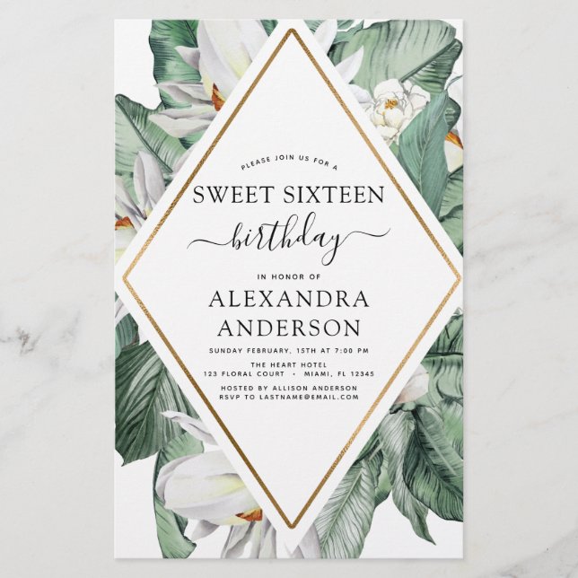 Budget Tropical Magnolia Sweet 16-inbjudan (Framsida)