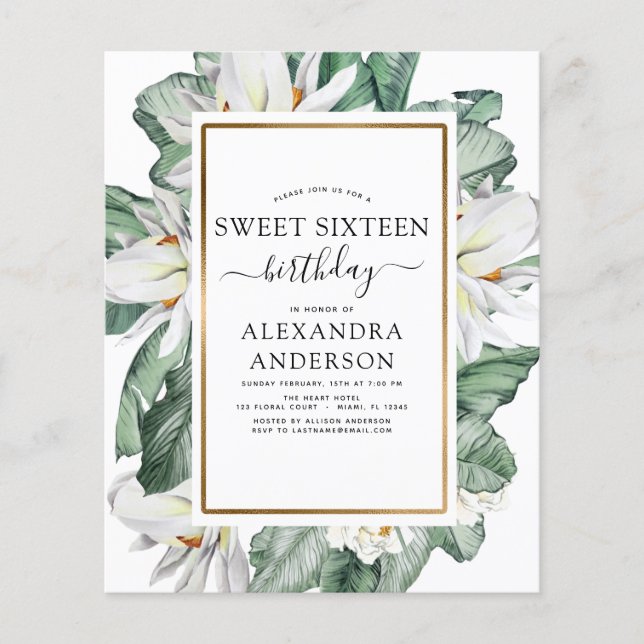 Budget Tropical Magnolia Sweet 16-inbjudan (Framsida)