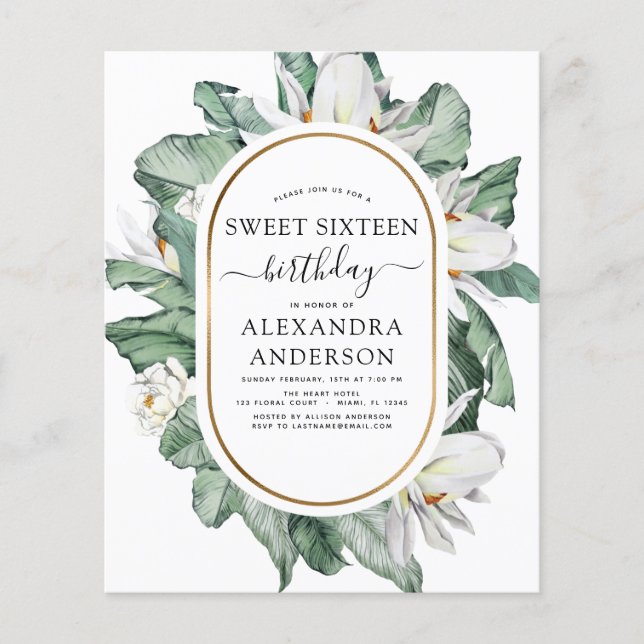 Budget Tropical Magnolia Sweet 16-inbjudan (Framsida)