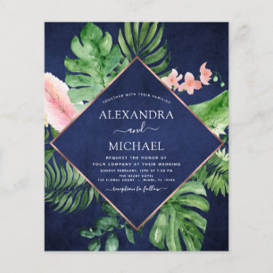 Budget Tropical Navy Blue Geometric Bröllop Flygblad