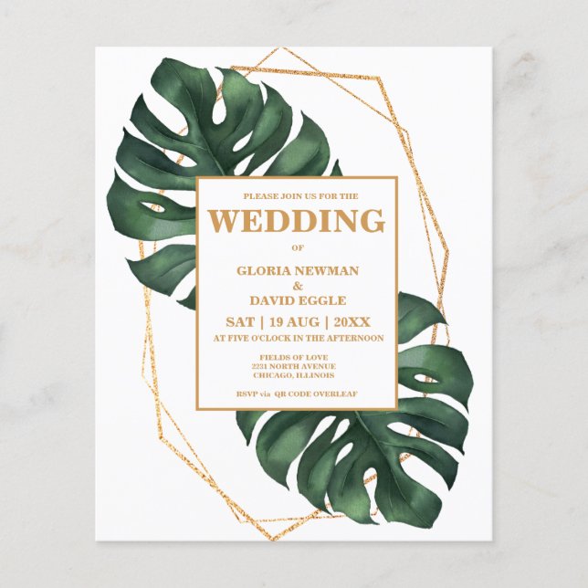 Budget Tropical Palm Leaf QR Code  Invitation (Framsida)