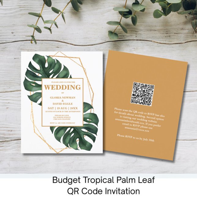 Budget Tropical Palm Leaf QR Code  Invitation (Skapare uppladdad)
