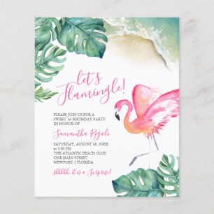 Budget Tropical Rosa Flamingo 16:e Födelsedagsfest Flygblad