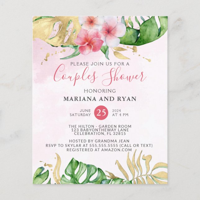 Budget Tropical Sommar Blommig Par Baby Shower Flygblad (Framsidan)