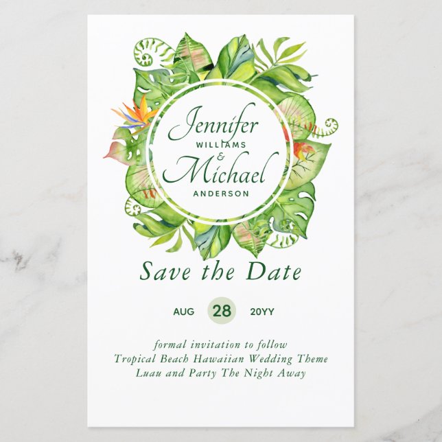 BUDGET Tropiskt blad Hawaiiansk Luau Bröllop (Framsida)