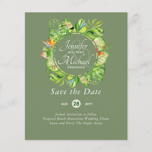 BUDGET Tropiskt blad Hawaiianskt Luau-bröllop (Framsida)