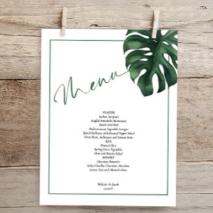 Budget Tropiskt Monstera-blad Bröllopsmeny Flyer