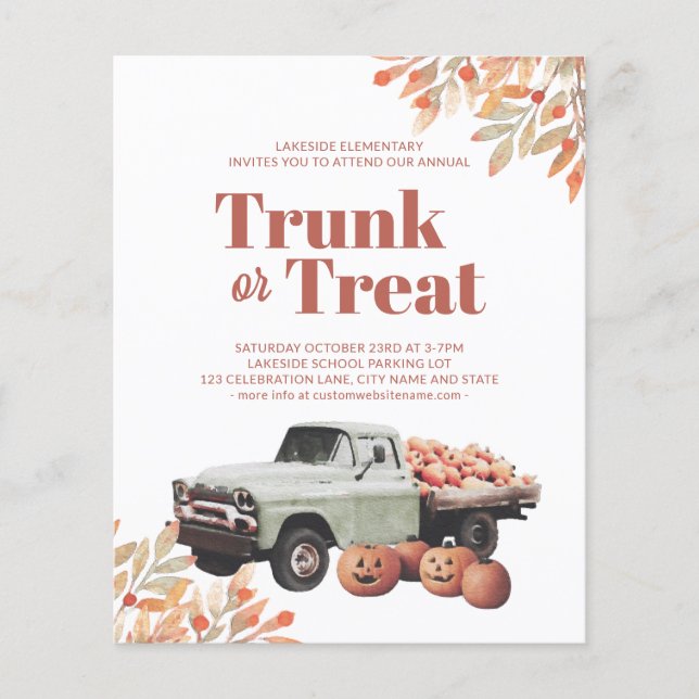 Budget Trunk eller Treat Halloween Pumpkin-inbjuda (Framsida)