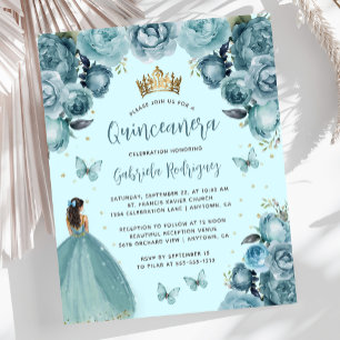 Budget Turkos Blommig Princess Quinceañera
