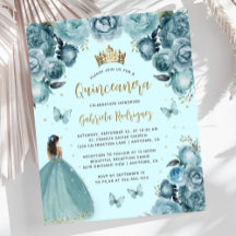 Budget Turkos Guld Blommig Princess Quinceañera