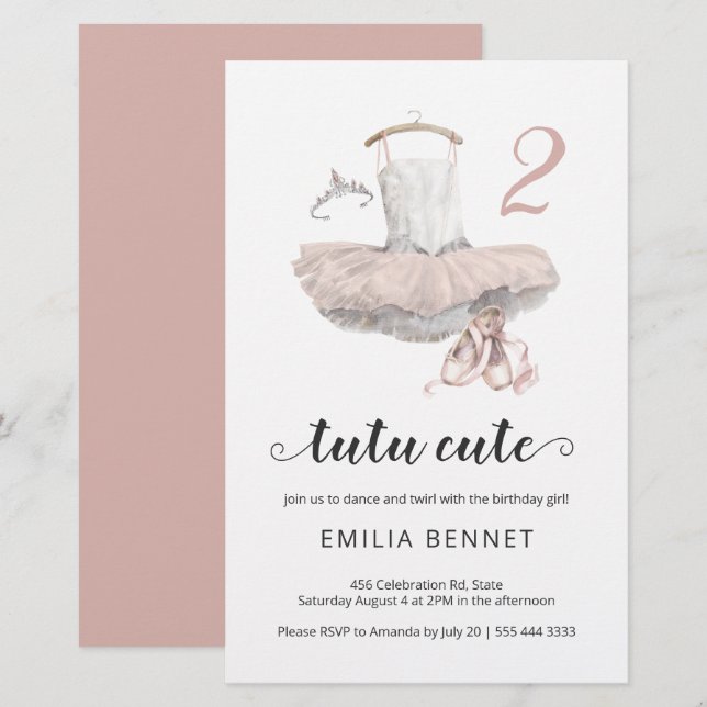 Budget Tutu Minimalist Ballerina 2:a födelsedag (Fram/baksida)
