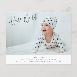Budget Två Foto Hello World Födelse Tillkännagivan