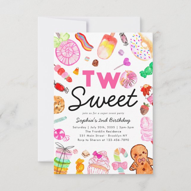 Budget TVÅ SWEET Candy Land Kid Candyland Birthday Anteckningskort (Framsida)