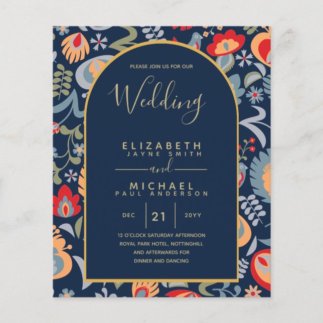 BUDGET Tvåspråkig Spanska Engelska Bröllop Wedding Flygblad (Framsidan)