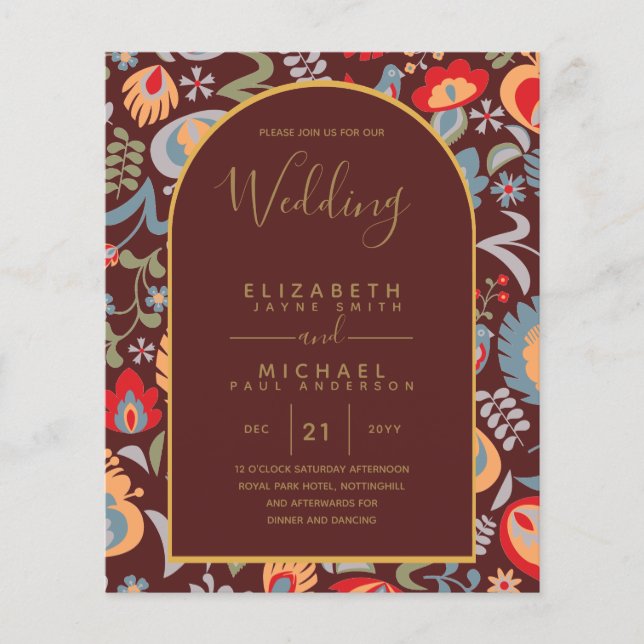 BUDGET Tvåspråkig Spanska Engelska Bröllop Wedding Flygblad (Framsidan)