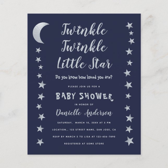 Budget Twinkle Little Star Baby Shower-inbjudan (Framsida)